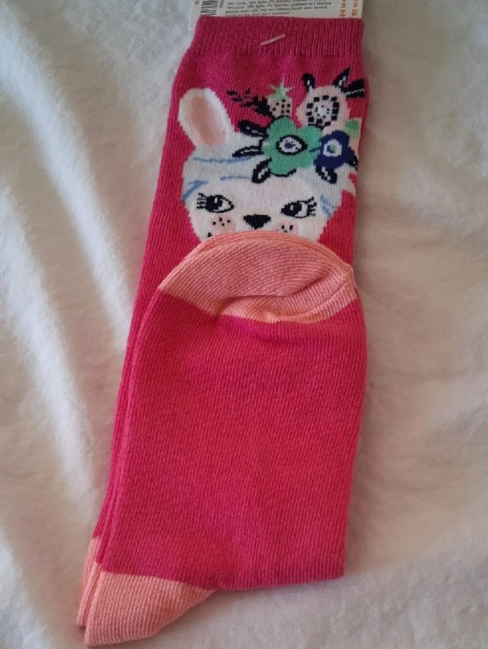 Gymboree Hot Pink Bunny Face Knee-High Socks with Floral Accents